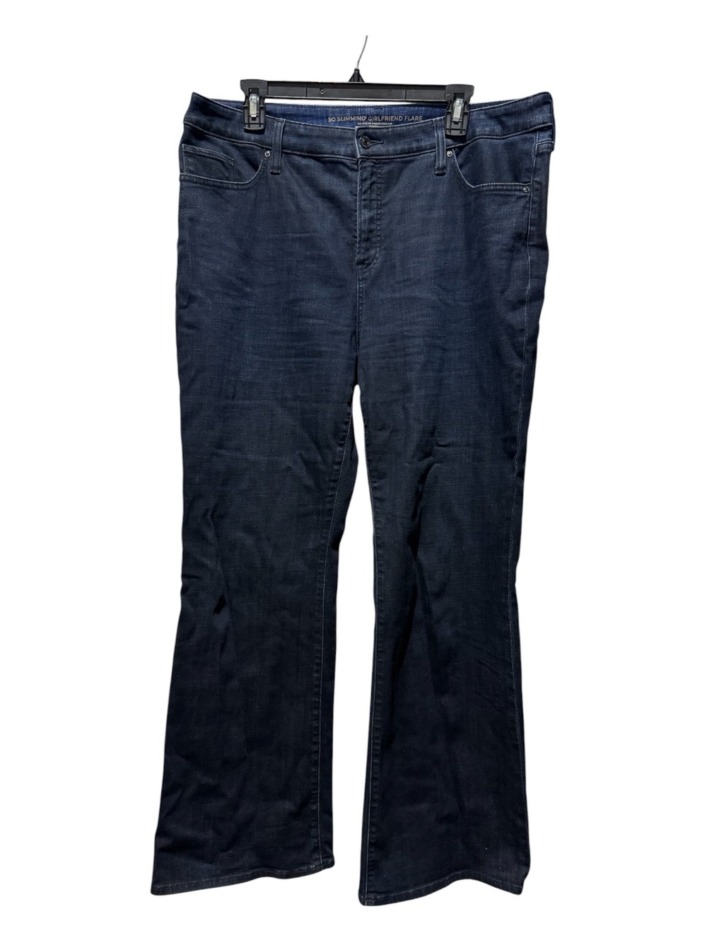 Chico’s So Slimming Girlfriend Flare Jeans 14S Dark Wash Stretch Denim
